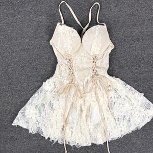 Lace Corset A-Line Dress in Cream
